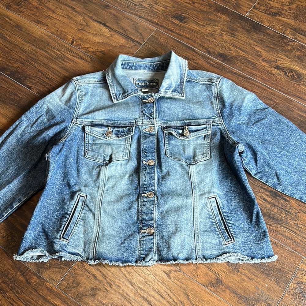 Maurices Plus Size Denim Faded Distressed Stretch Blue Jean Jacket 0X